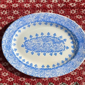 Musetta Plate Antique Italian Ceramic Serving Plate, Oval, Blue Stencil Lace Pattern ...