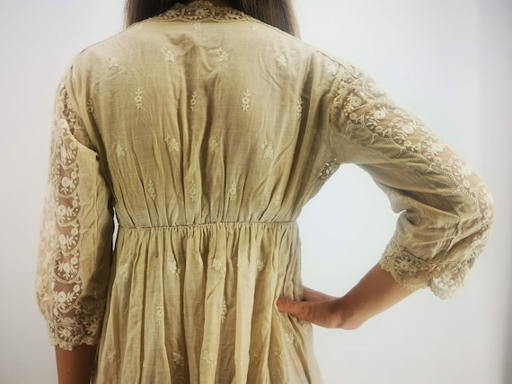 Antique French beige dress, late Edwardian era af… - image 6