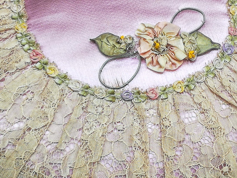 FRENCH Antique Net Lace & SILK Boudoir Pillow RIBBON Roses Etsy