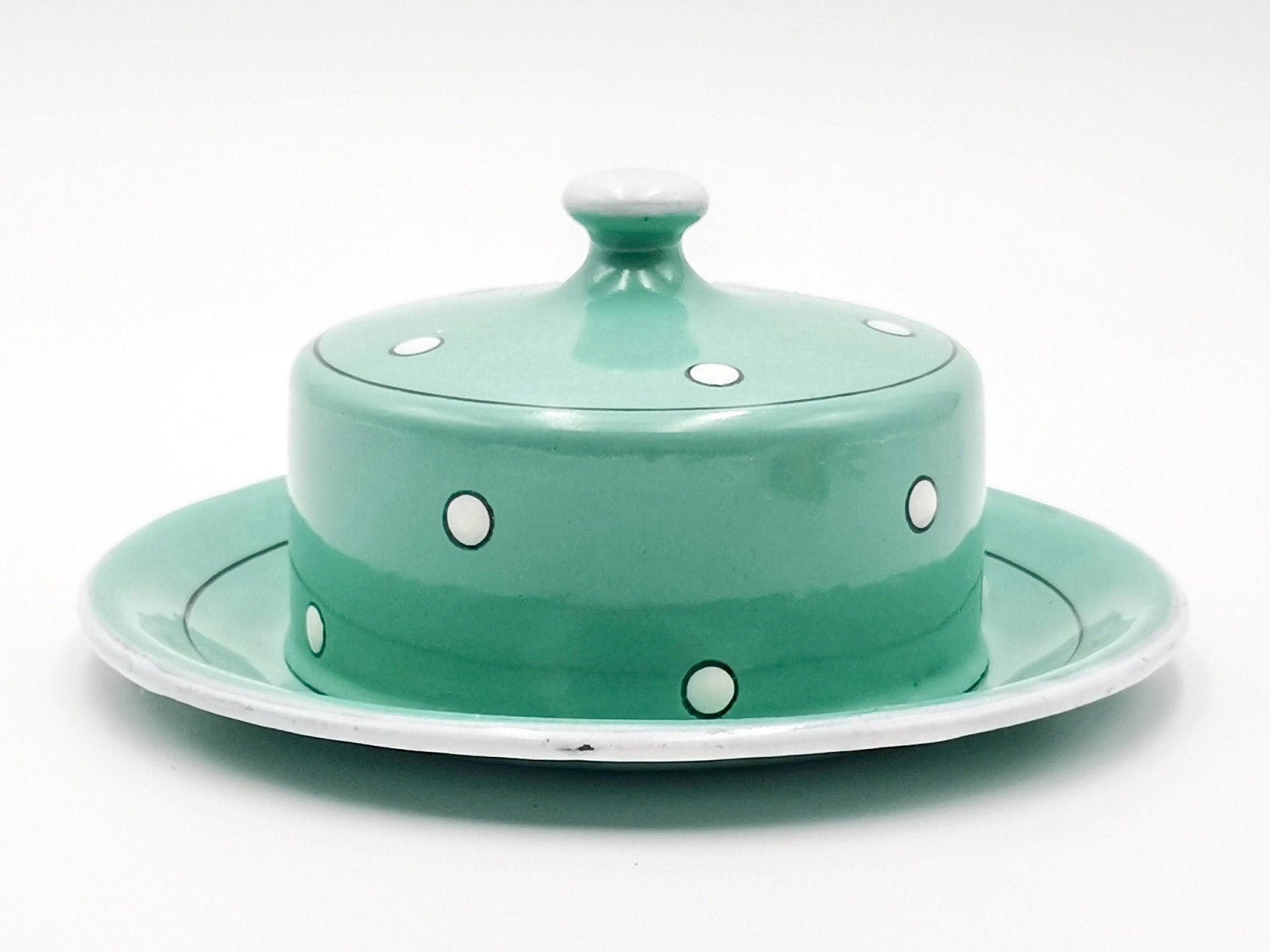 Antique French enameled butter dish in jade green color & Etsy