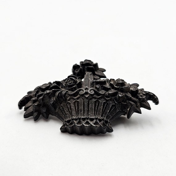 Antique French Mourning Brooch Gutta-Percha Roses… - image 8