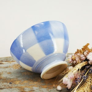 Vintage French Ceramic Café au Lait Bowl, Blue Checks Design, Givors Tableware, Antique Collectible Dining Decor