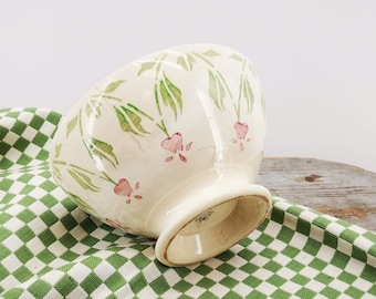 Rare bol ancien en céramique de Sarreguemines, France, motif floral au pochoir