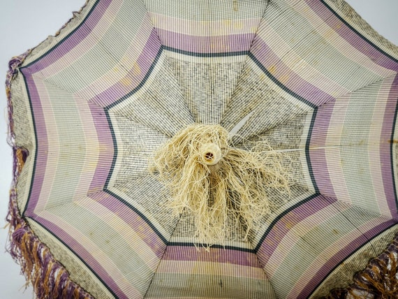 Antique French silk parasol, checkered silk in ma… - image 3