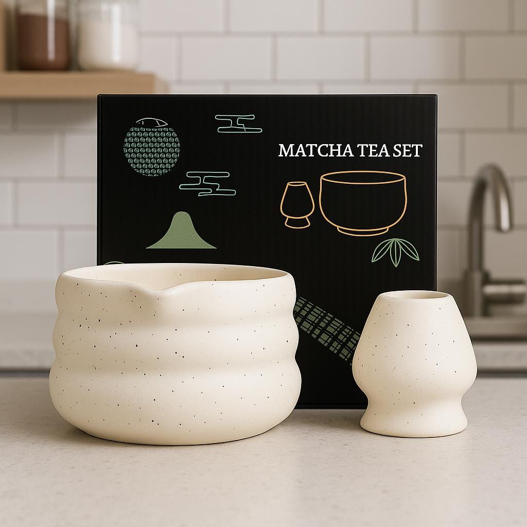 Matcha Bowl – Elegant White Matcha Bowl Set – Handcrafted Ceramics for Traditional Tea Ceremony