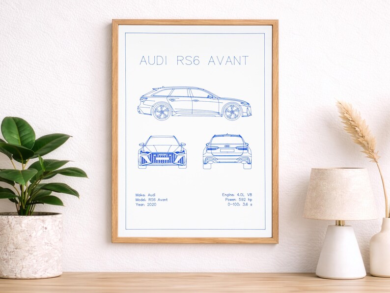 Audi RS6 2020 Blueprint Poster Drawing – Technical Car Art, Plotter Art ...
