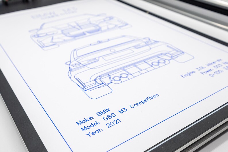 BMW G80 M3 Competition Front and Back View Poster Drawing – Technical ...
