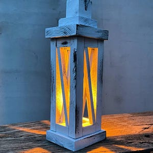 Aged White Wooden Lantern | Vintage Style Candle Holder | Handcrafted Distressed Decor for Home | Halloween Decor