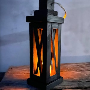 Modern Lantern | Black Wooden Candle Holder | Geometric Decor for Any Room | Geometric Design for Indoor & Outdoor Use | Halloween Decor