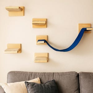 4 Degraus de Madeira e Ponte de Rede | Conjunto Completo de Pista para Gatos | Sistema de Escalada para Gatos Montado na Parede