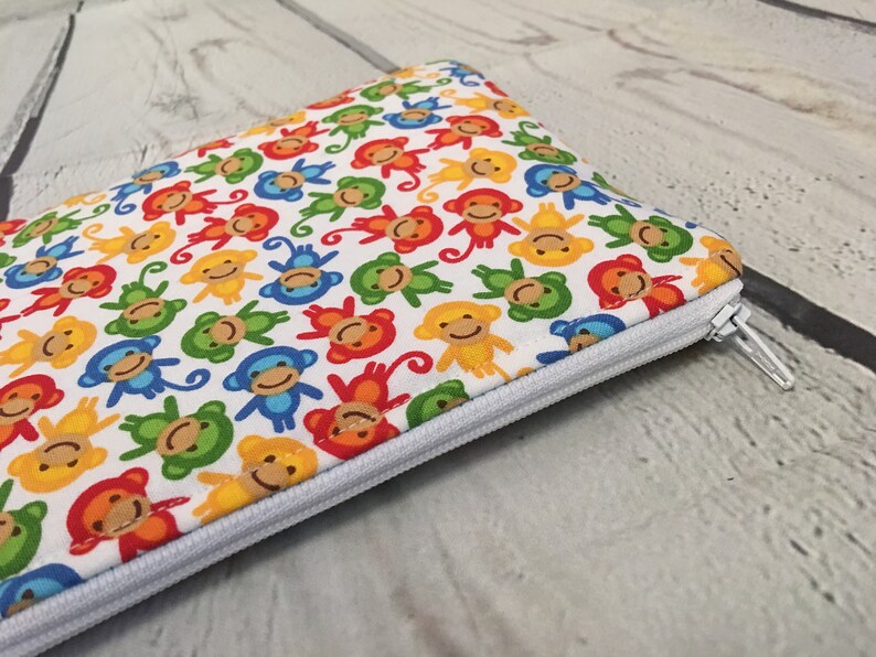 Gift Card Holder Coin Purse . Ready to Ship .. Small Zippered Pouch .. Rainbow MONKEYS . Paci Pouch ..