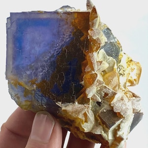 Iron Coated Cubic Fluorite & Calcite Specimen: Pakistan Origin, 360 Grams