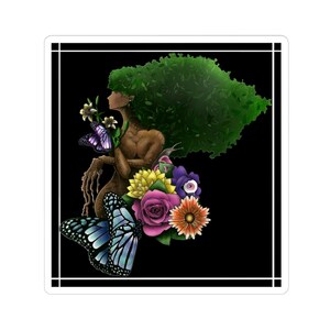 Stickers arbre fantaisie nature | Bordure blanche | Stickers fleurs papillons, oeuvre d'art unique, décoration assez originale, cadeau pour amoureux de la nature