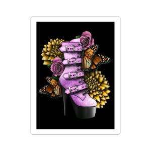Exemplar Exemplar von Fantasy Schuh Kiss-Cut Stickers | Hübsche Blumen und Schmetterlinge, einzigartige lustige bunte Grafik