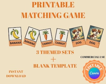 Bearbeitbare Matching-Spiel-Canva-Vorlage, bedruckbare Speicherkarten, kommerzielle Nutzung (digitaler Download)