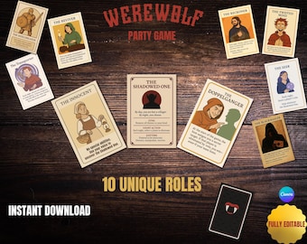 Bearbeitbares Werwolf-Partyspiel, Social Abzugskartenspiel (druckbar)