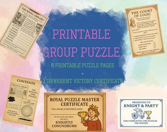 Puzzle Spiel zum Ausdrucken: Mittelalterliche Logik, Rätsel (Instant Download, A4 Seiten)