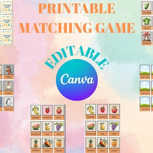 Juego de memoria imprimible para niños y adultos: plantillas en blanco para tarjetas de memoria editables de Canva, educativas y para fiestas en pareja.
