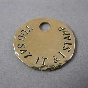 Hammered Texture Brass Tag 1 inch image 1
