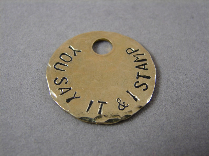 Hammered Texture Brass Tag 1 inch image 2