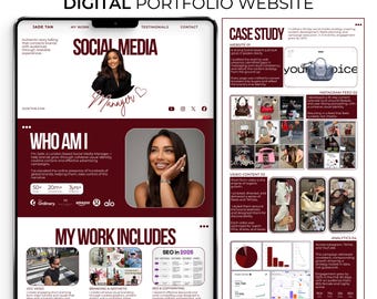 Portfólio editável para Gerente de Mídias Sociais, ideal para freelancers de marketing e criação, disponível no Canva.