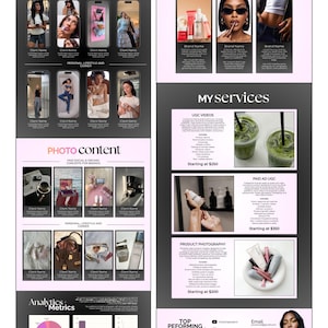 May include: A promotional graphic with the text "VIDEO content" and "PHOTO content" showcasing social media and organic content concepts for brands. Includes client testimonials, service details, and contact information.