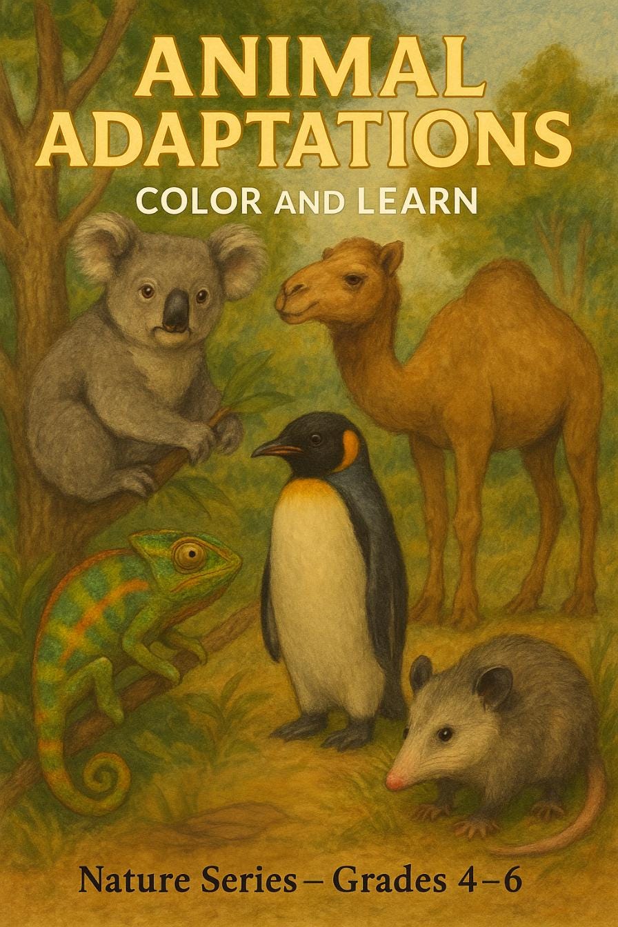 Adaptations Colour In Animal Adaptations Coloring Pages PDF | Science Learning Activity ...