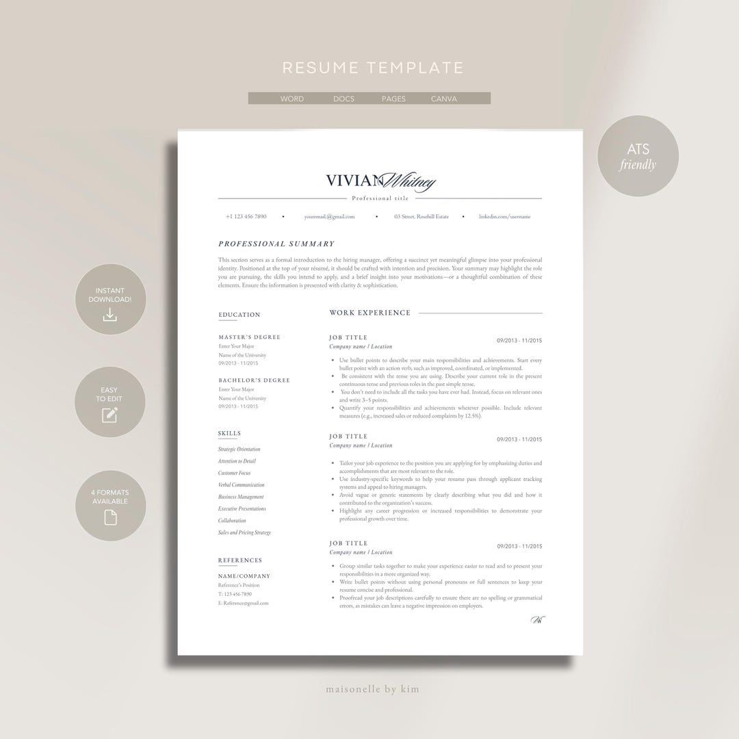 Old Money Resume Template | Ats-friendly Classical Professional - Etsy
