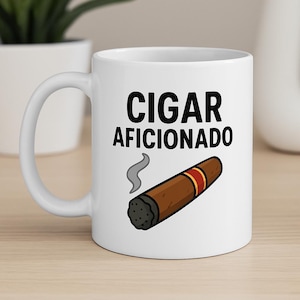 Cigar Aficionado Mug - Cigar Lover Gift - Cartoon Cigar Coffee Cup - Smoker Gift for Him - Mug for Cigar Enthusiasts