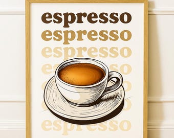 Espresso Cup Illustration Print, Coffee Bar Art (Digital Download)