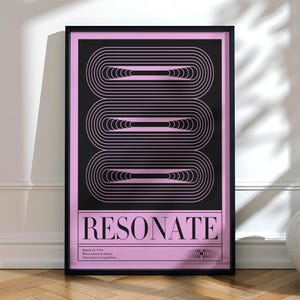 Póster Resonate: Arte mural minimalista retro, imprimible en rosa y negro, decoración bohemia moderna, impresión gráfica de ondas sonoras, descarga con estilo de los 70