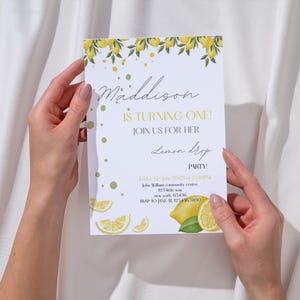 Editable digital lemon drop birthday invitation, lemon theme birthday invite, lemon, zesty, all ages birthday invitation template.