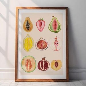 Feminine Sliced Fruit Art, Empowering Feminine Artwork, Empowerment Wall Decor, Body Positivity Print Modern Vulva Art Poster, Vintage Gift