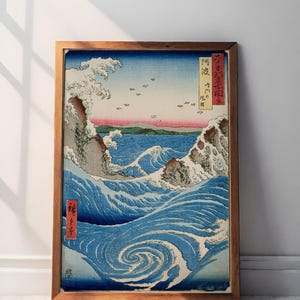 Blue Waves Japandi Canvas Print: Japanese Wabi Sabi Wall Art and Poster Print