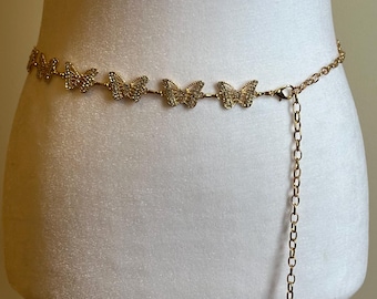 Flutter Gold Tone Butterfly Chain Belt - Adjustable Sizing