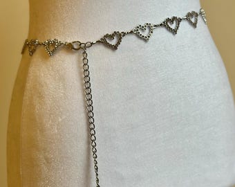 Starlight Heart Silver Toned Rhinestone Chain Belt – Adjustable Sizing