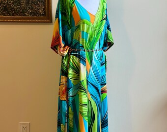 Palm Paradise Maxi Kaftan - One Size Fits Most Standard and Plus