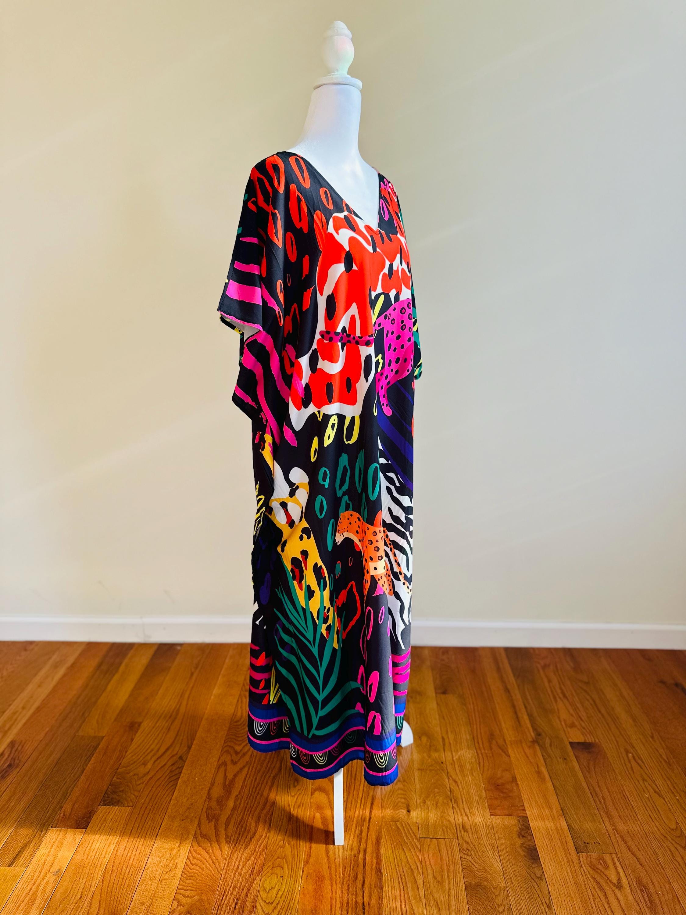 Caftán maxi Jungle Jubilee: talla única para la mayoría de tallas estándar y grandes