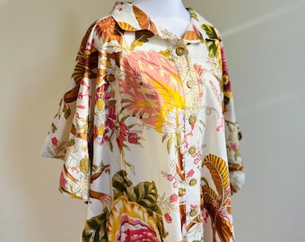 Garden Party White Floral Shirt Dress Kaftan - One size fits most Standard and Plus