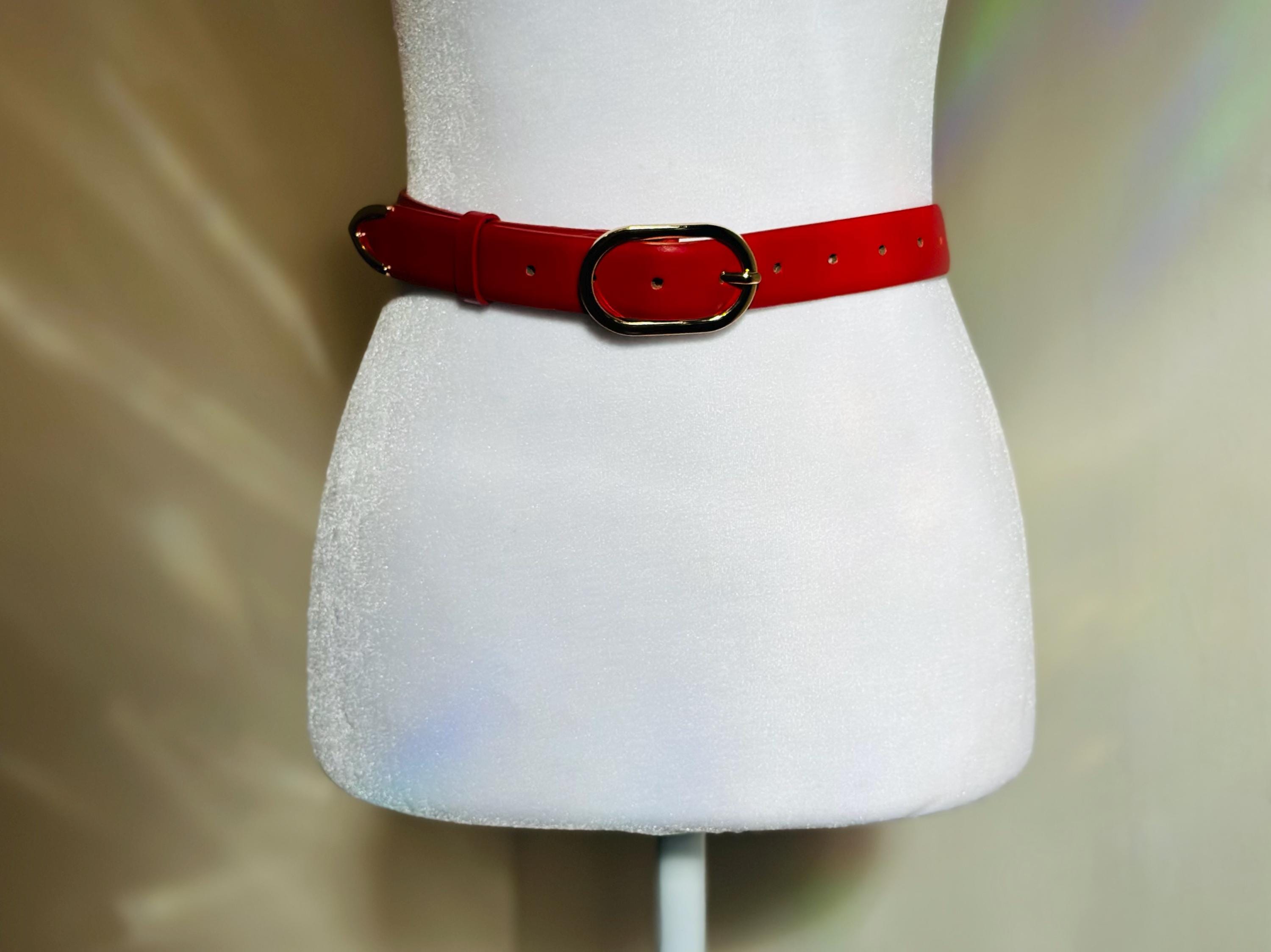 Gold & Red Vegan Leather Wide Waist Statement Belt NicoBlu® Blair Leather Belt in Croc-Embossed Red main image 4