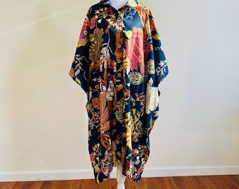 Vestido camisero midi con estampado botánico azul marino Twilight Garden - Talla única para la mayoría de tallas estándar y grandes