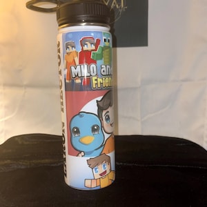 Garrafa de água de aço inoxidável Milo e Chip Minecraft Friends - Presente perfeito para festa de aniversário de gamer