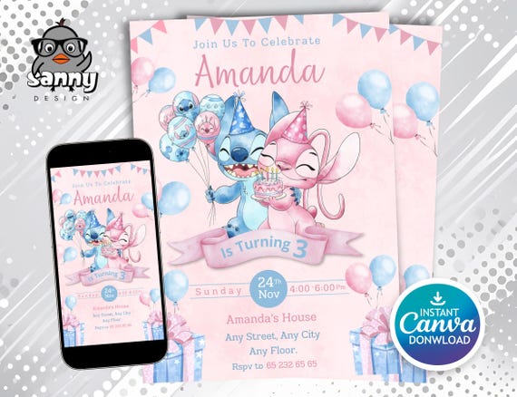 Stitch Birthday Invitation | Editable Canva Template (Digital Download)