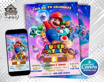 Super Mario Galaxy-Geburtstagseinladung, bearbeitbare Canva-Vorlage (5 x 7 Zoll, mobile Einladung)