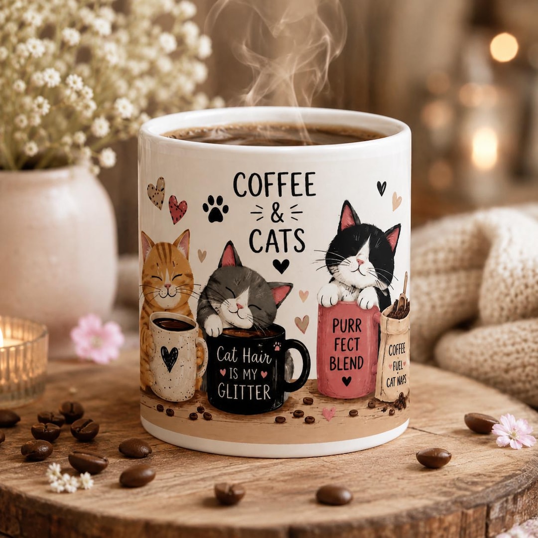 Cozy Cat Coffee Mug, Whimsical Feline Ceramic Cup, Cat Lover Gift