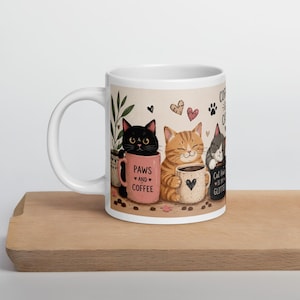 Cute Cats and Coffee Mug, Funny Cat Coffee Cup, Cozy Cat Lover Mug, Whimsical Cat Mug, Cat Mom Gift, Coffee Lover Ceramic Mug