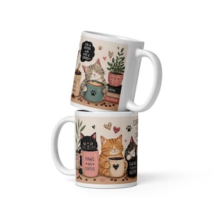 Cute Cats and Coffee Mug, Funny Cat Coffee Cup, Cozy Cat Lover Mug, Whimsical Cat Mug, Cat Mom Gift, Coffee Lover Ceramic Mug