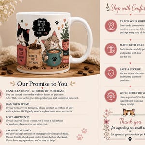 Cozy Cat Coffee Mug, Whimsical Feline Ceramic Cup, Cat Lover Gift image 7