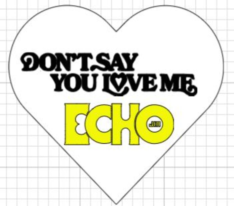 May include: A white heart-shaped graphic with the text "DON'T SAY YOU LOVE ME" in black, stylized font. Below, the word "ECHO" is in yellow, outlined in black. A small circle with the initials "JIB" is in the letter "O".