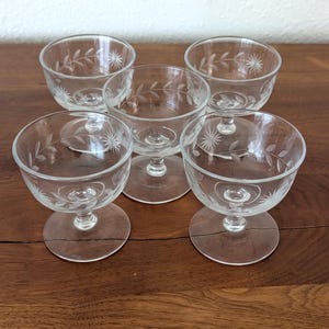 Vintage Champagne Coupes 5/Etched Star Cocktail Glass/ Sherbet Glasses/Dessert Glass/Craft Cocktail Barware/Vintage Bar